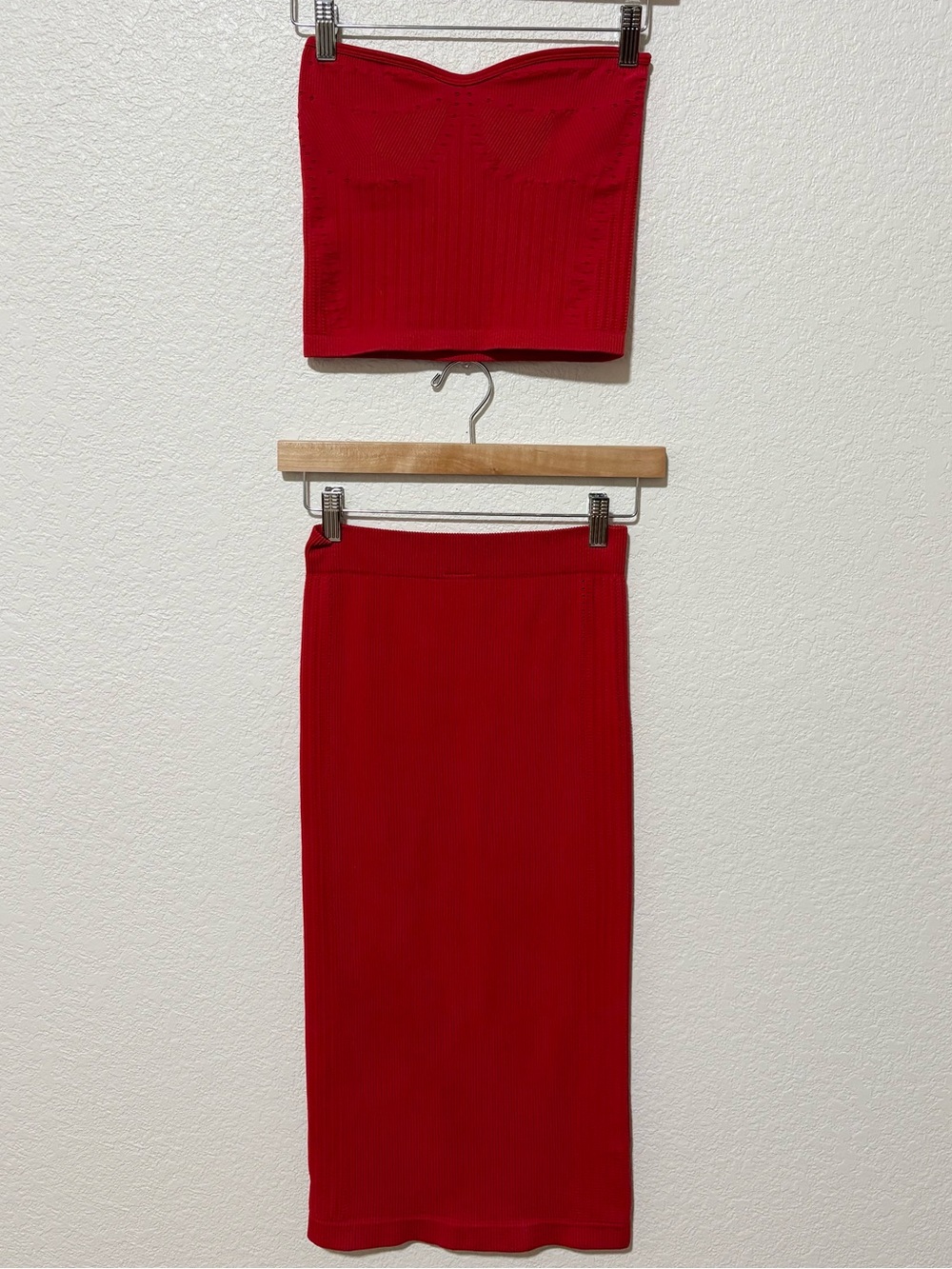 No Boundaries Red Ribbed 2pc Tube Top Maxi Skirt Set S 3-5 Y2K